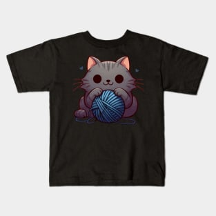 Kawaii Cute Cat With Yarn Ball Kids T-Shirt